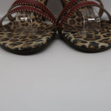 Dolce & Gabbana Double Strap Slide Sandals Brown Leather & Leopard Print Size 41