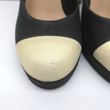 Chanel 15C Metallic Cap Toe Platform Pumps Black/Gold Buffalo Leather Size 38