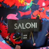 Saloni Sleeveless Belted Mini Dress Tilly Navy/Multi Printed Silk Size US 4