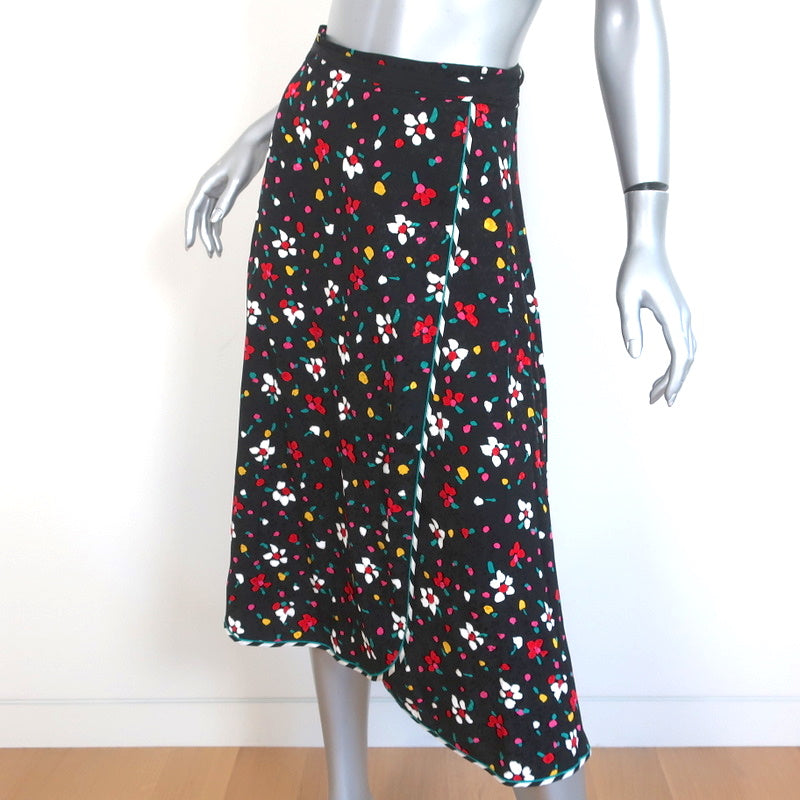 Marc Jacobs Midi Wrap Skirt Black Floral Print Silk Jacquard Size 0