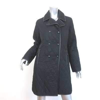 Burberry London Quilted Double Breasted Coat Black Size Small