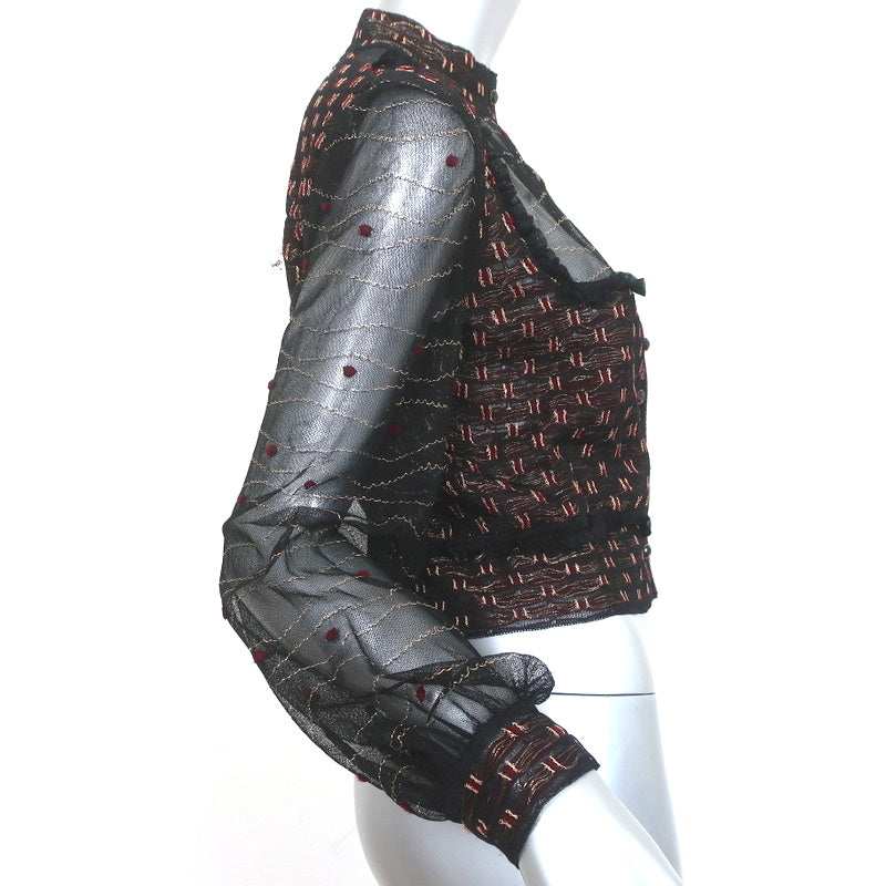 Alexander McQueen Embroidered Tulle Jacket Black/Red/Gold Metallic Size Large
