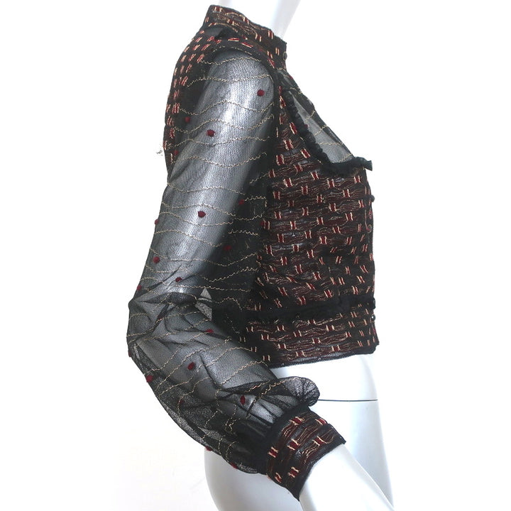 Alexander McQueen Embroidered Tulle Jacket Black/Red/Gold Metallic Size Large