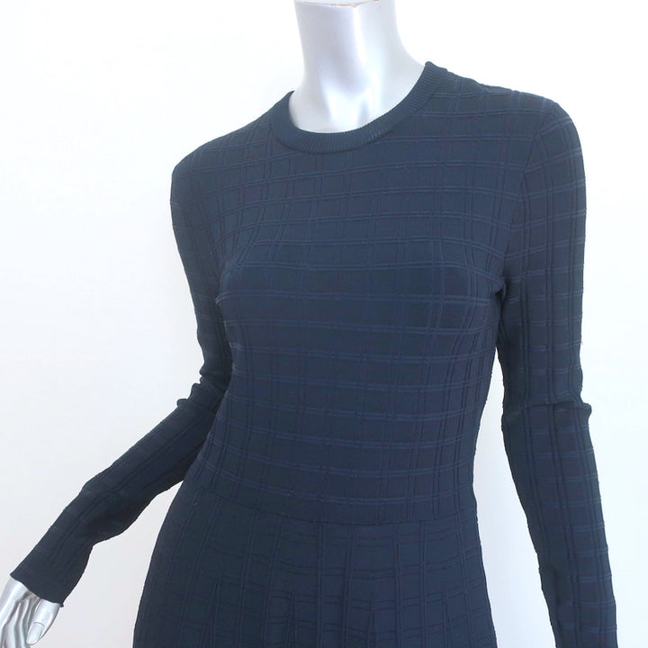 A.L.C. Mini Dress Schultz Navy Checked Knit Size Medium Long Sleeve Fit &amp; Flare