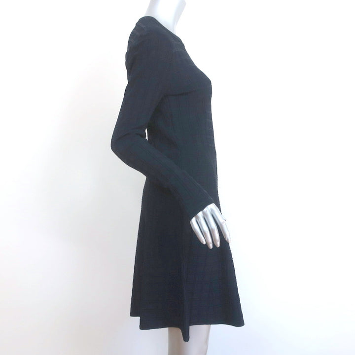 A.L.C. Mini Dress Schultz Navy Checked Knit Size Medium Long Sleeve Fit &amp; Flare