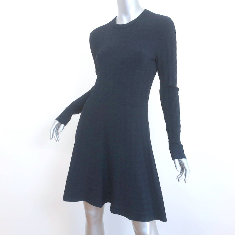 A.L.C. Mini Dress Schultz Navy Checked Knit Size Medium Long Sleeve Fit &amp; Flare
