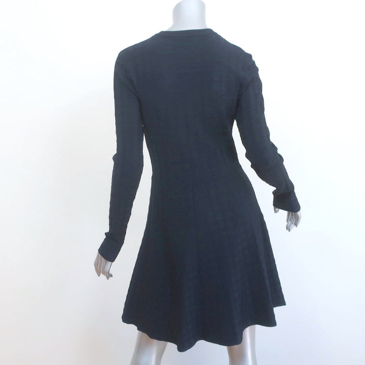A.L.C. Mini Dress Schultz Navy Checked Knit Size Medium Long Sleeve Fit &amp; Flare