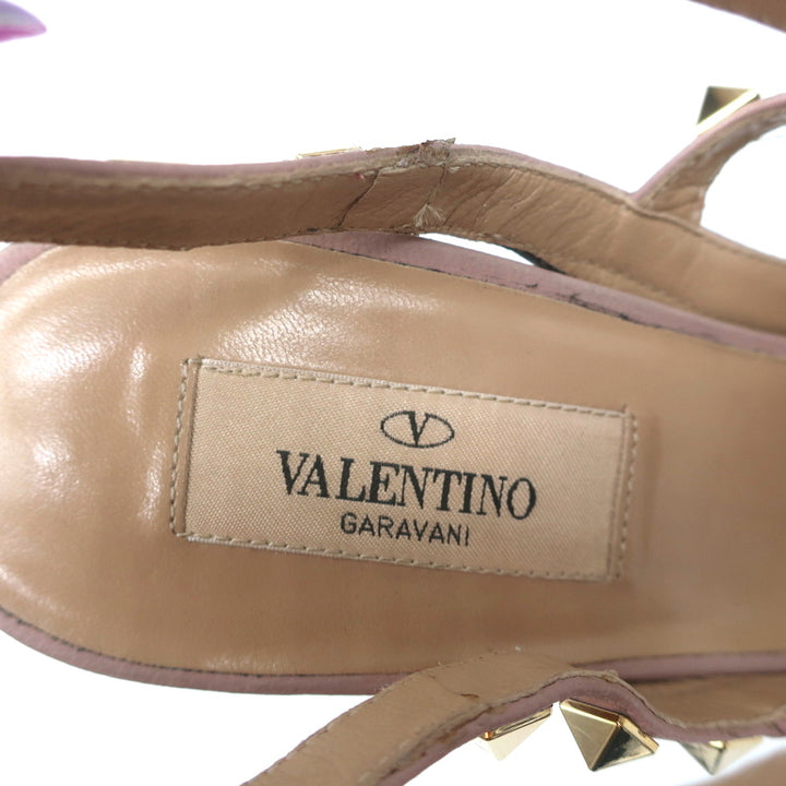 Valentino Rockstud Caged Slingback Pumps Black Patent &amp; Poudre Leather Size 39
