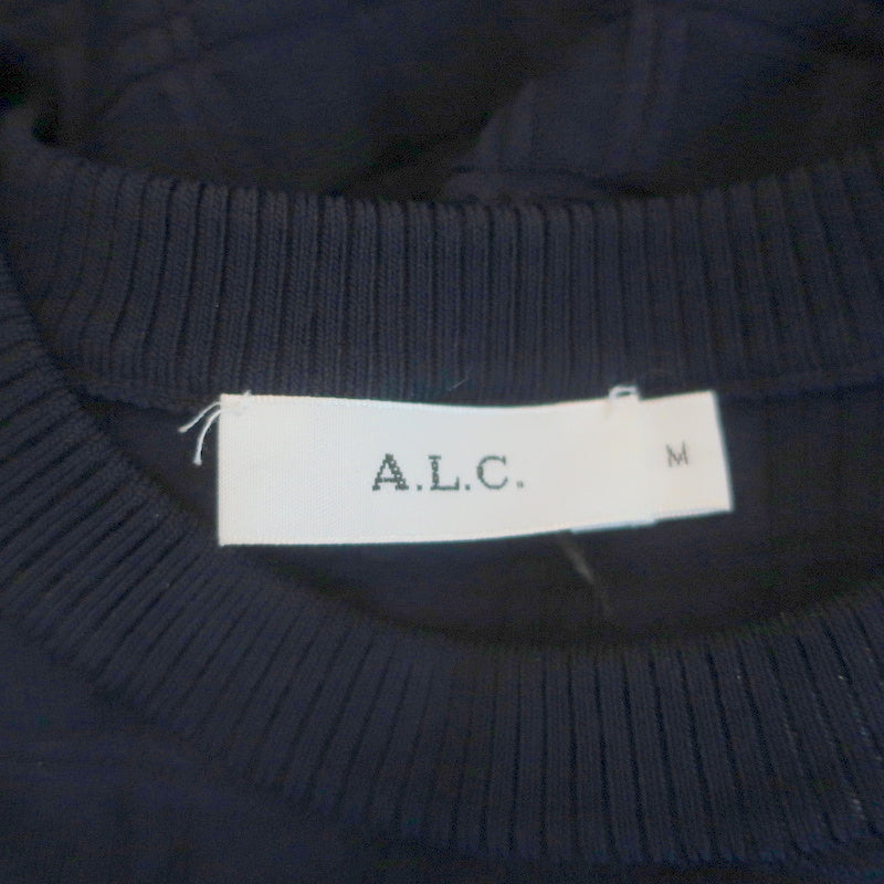A.L.C. Mini Dress Schultz Navy Checked Knit Size Medium Long Sleeve Fit &amp; Flare