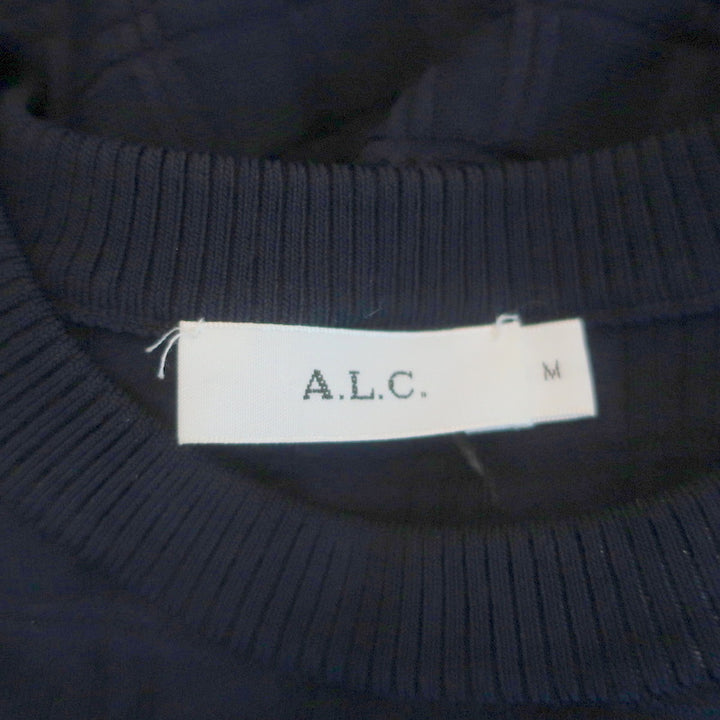 A.L.C. Mini Dress Schultz Navy Checked Knit Size Medium Long Sleeve Fit &amp; Flare
