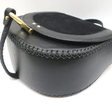 Sancia Babylon Bar Bag Black Suede & Grained Leather Medium Crossbody