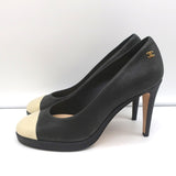 Chanel 15C Metallic Cap Toe Platform Pumps Black/Gold Buffalo Leather Size 38