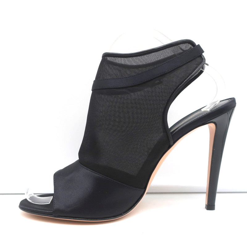 Gianvito Rossi Peep Toe Slingback Booties Black Satin &amp; Organza Size 40 NEW