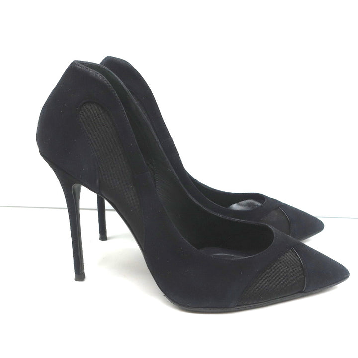 Giuseppe Zanotti Pumps Lucrezia Black Mesh-Inset Suede Size 39 Pointed Toe Heels