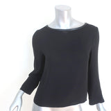 Alice + Olivia AIR Boatneck Top Black Leather-Trim Stretch Silk Size Extra Small