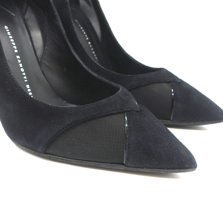 Giuseppe Zanotti Pumps Lucrezia Black Mesh-Inset Suede Size 39 Pointed Toe Heels