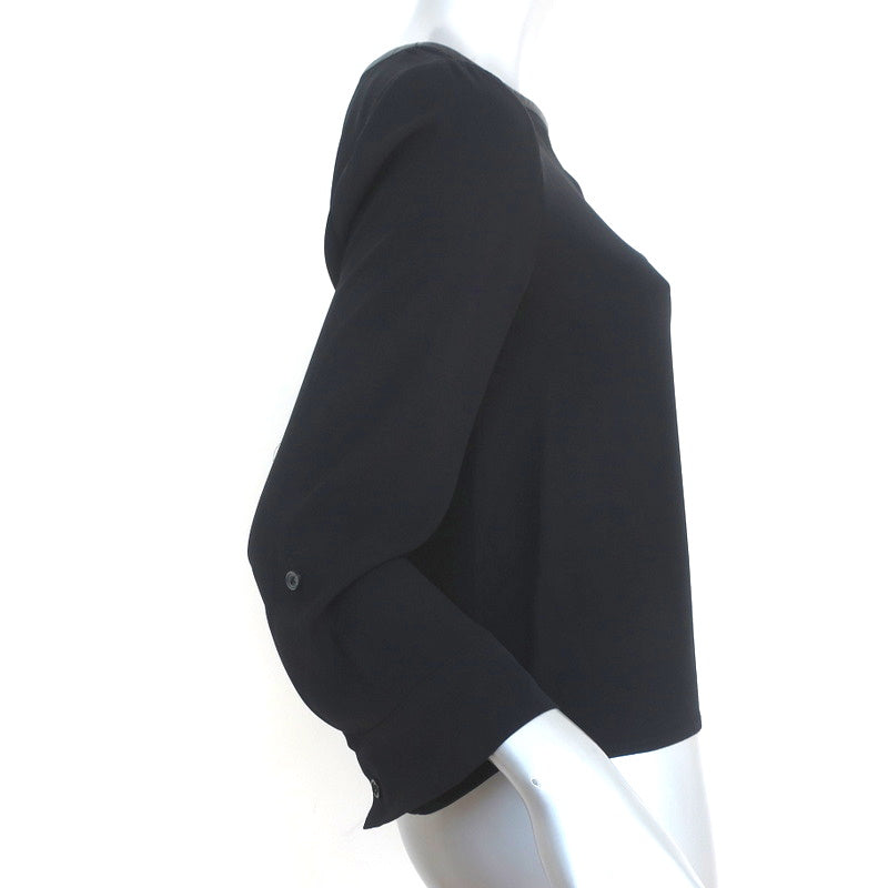 Alice + Olivia AIR Boatneck Top Black Leather-Trim Stretch Silk Size Extra Small