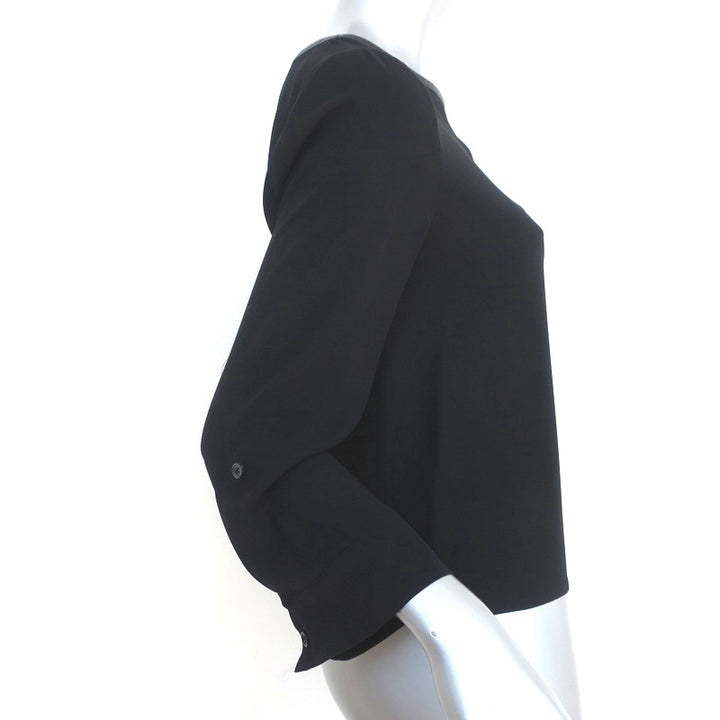 Alice + Olivia AIR Boatneck Top Black Leather-Trim Stretch Silk Size Extra Small