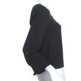 Alice + Olivia AIR Boatneck Top Black Leather-Trim Stretch Silk Size Extra Small