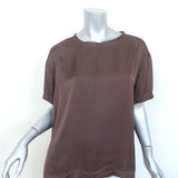 Nili Lotan Brady Satin Tee Chocolate Brown Size Medium Short Sleeve Top