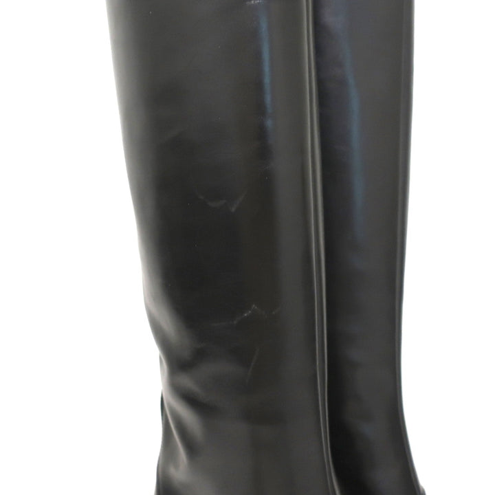Jimmy Choo Mahesa Square Toe Knee High Boots Black Leather Size 36 NEW