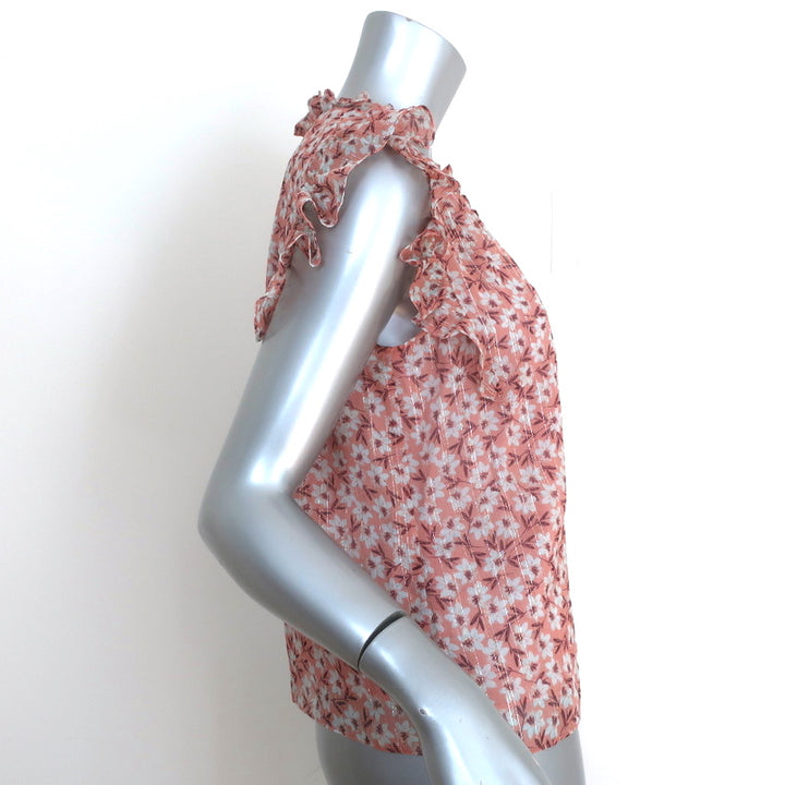 Rebecca Taylor Sleeveless Top Lucia Pink Lurex-Striped Floral Print Size 00