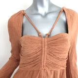 Jonathan Simkhai Rope Tie Cutout Top Alanna Camel Pleated Faux Suede Size Small