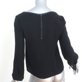 Alice + Olivia AIR Boatneck Top Black Leather-Trim Stretch Silk Size Extra Small