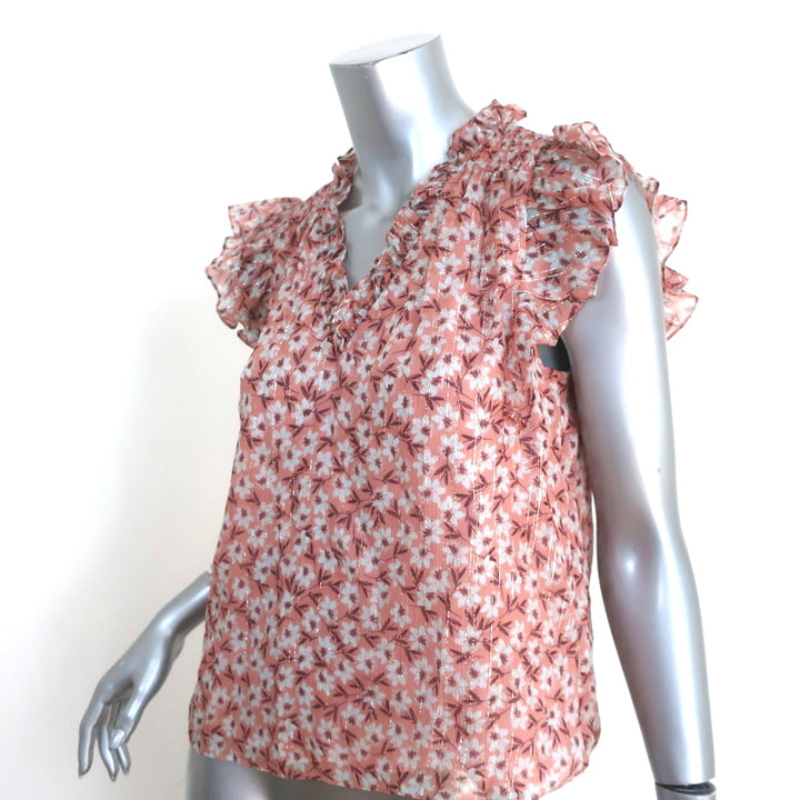 Rebecca Taylor Sleeveless Top Lucia Pink Lurex-Striped Floral Print Size 00