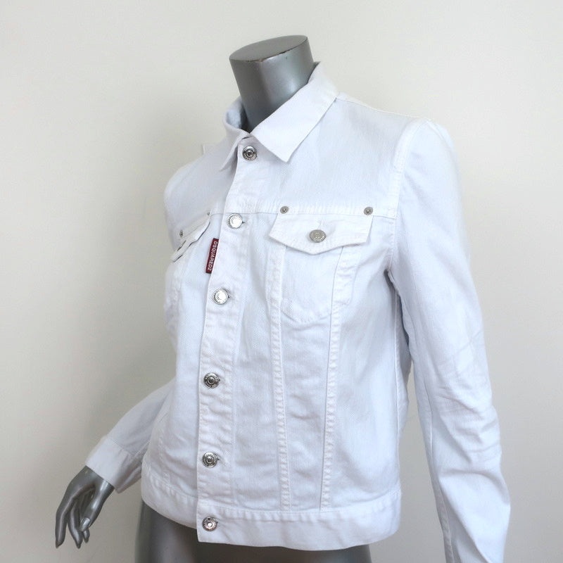Dsquared2 Cropped Jean Jacket White Stretch Denim Size 44 NEW