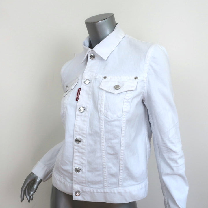 Dsquared2 Cropped Jean Jacket White Stretch Denim Size 44 NEW