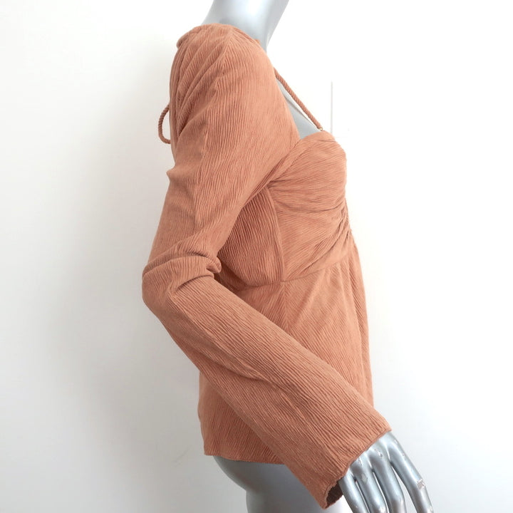 Jonathan Simkhai Rope Tie Cutout Top Alanna Camel Pleated Faux Suede Size Small