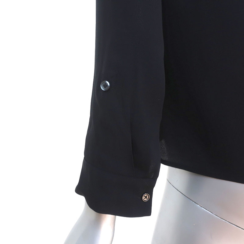 Alice + Olivia AIR Boatneck Top Black Leather-Trim Stretch Silk Size Extra Small