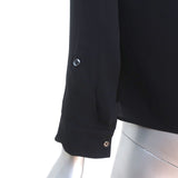 Alice + Olivia AIR Boatneck Top Black Leather-Trim Stretch Silk Size Extra Small