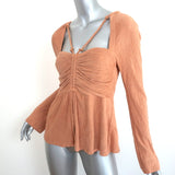 Jonathan Simkhai Rope Tie Cutout Top Alanna Camel Pleated Faux Suede Size Small