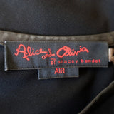Alice + Olivia AIR Boatneck Top Black Leather-Trim Stretch Silk Size Extra Small