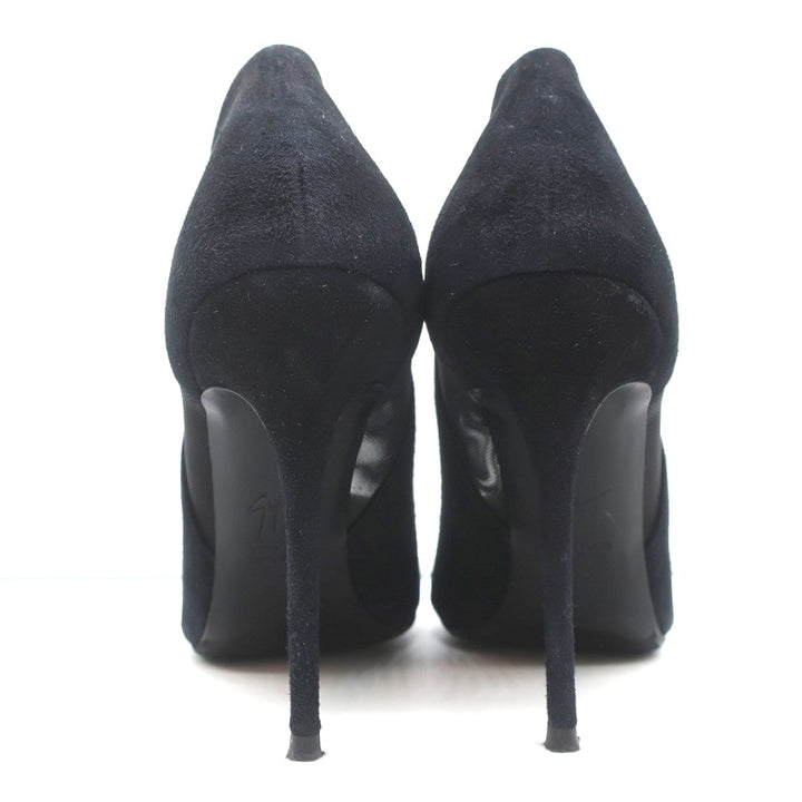 Giuseppe Zanotti Pumps Lucrezia Black Mesh-Inset Suede Size 39 Pointed Toe Heels