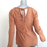 Jonathan Simkhai Rope Tie Cutout Top Alanna Camel Pleated Faux Suede Size Small