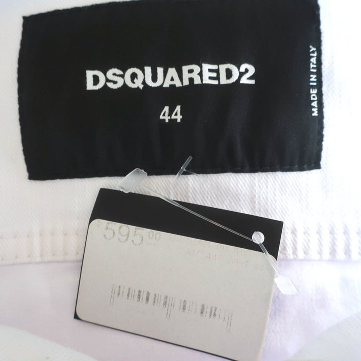 Dsquared2 Cropped Jean Jacket White Stretch Denim Size 44 NEW