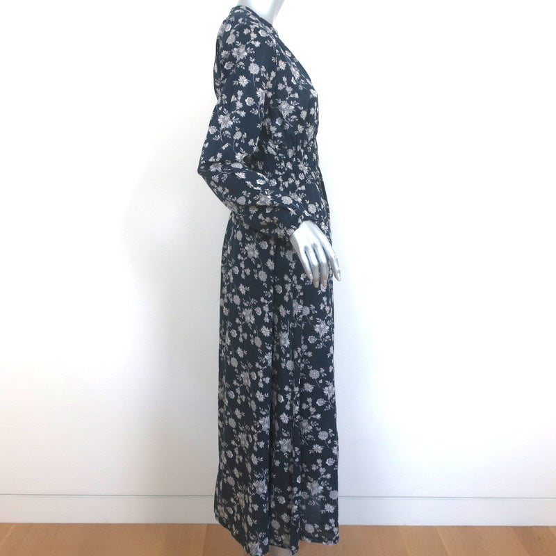 Local Maxi Dress Ida Navy Floral Print Cotton Size Medium Long Sleeve NEW
