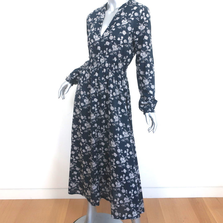 Local Maxi Dress Ida Navy Floral Print Cotton Size Medium Long Sleeve NEW