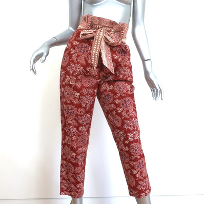 Veronica Beard Paperbag Pants Clerence Rust Floral Print Cotton Size 6 NEW