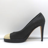 Chanel 15C Metallic Cap Toe Platform Pumps Black/Gold Buffalo Leather Size 38
