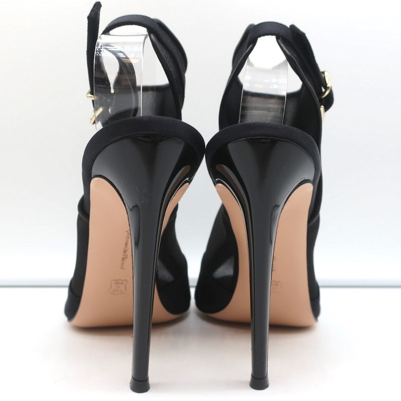 Gianvito Rossi Peep Toe Slingback Booties Black Satin &amp; Organza Size 40 NEW