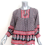 Ulla Johnson Blouse Bea Black/Red Indian Floral Print Silk Size 2 Tie-Neck Top