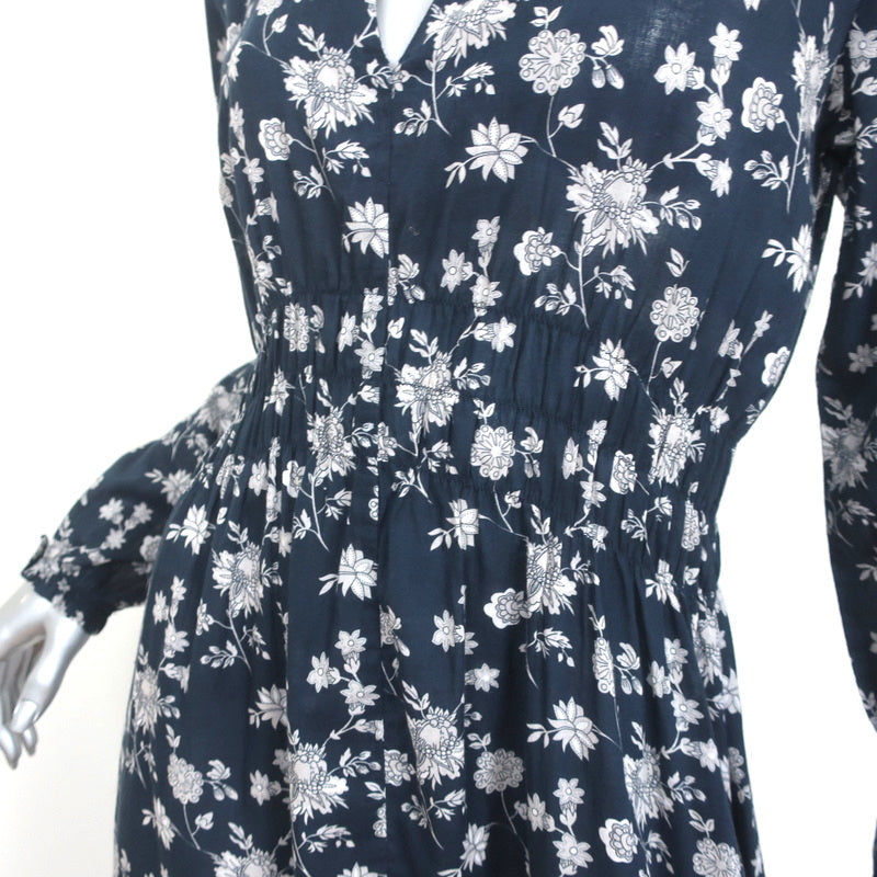 Local Maxi Dress Ida Navy Floral Print Cotton Size Medium Long Sleeve NEW