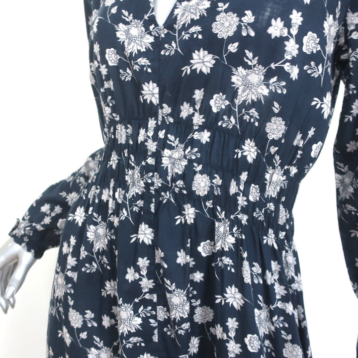 Local Maxi Dress Ida Navy Floral Print Cotton Size Medium Long Sleeve NEW
