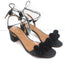 Aquazzura Pom Pom Ankle Tie Sandals Black Raffia Size 39 Open Toe Mid-Heel