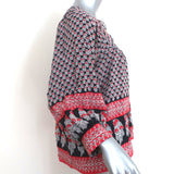 Ulla Johnson Blouse Bea Black/Red Indian Floral Print Silk Size 2 Tie-Neck Top