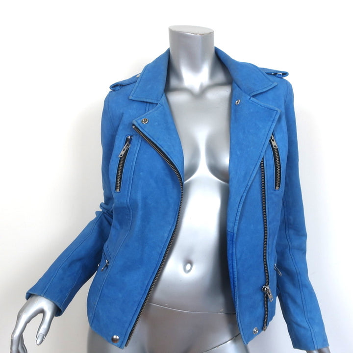 IRO Anabela Leather Biker Jacket Blue Size 1 Moto Jacket